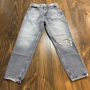 ZARA Womens Jeans USA 4 Gray Distressed Straight Leg High Rise Denim Pants